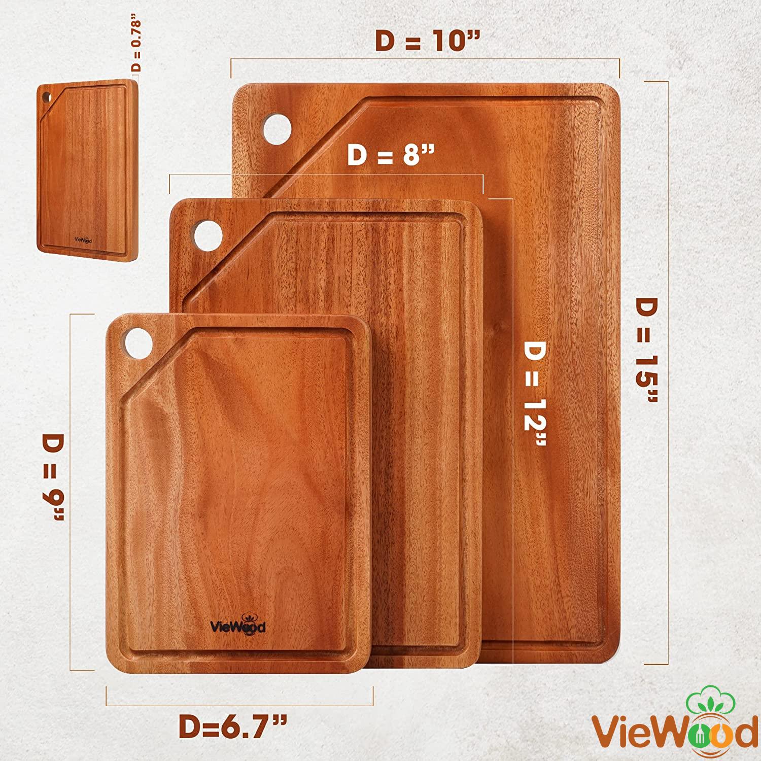 VieWood Extra Thick Khaya Wood Cutting Board (Set of 3) with Juice Grooves, Chopping Board for Meat Butcher Block VieWood Extra Thick Khaya Wood Cutting Board Set of 3 with Juice Grooves Chopping Board for Meat Butcher Block