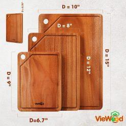 VieWood Extra Thick Khaya Wood Cutting Board Set of 3 with Juice Grooves Chopping Board for Meat Butcher Block
