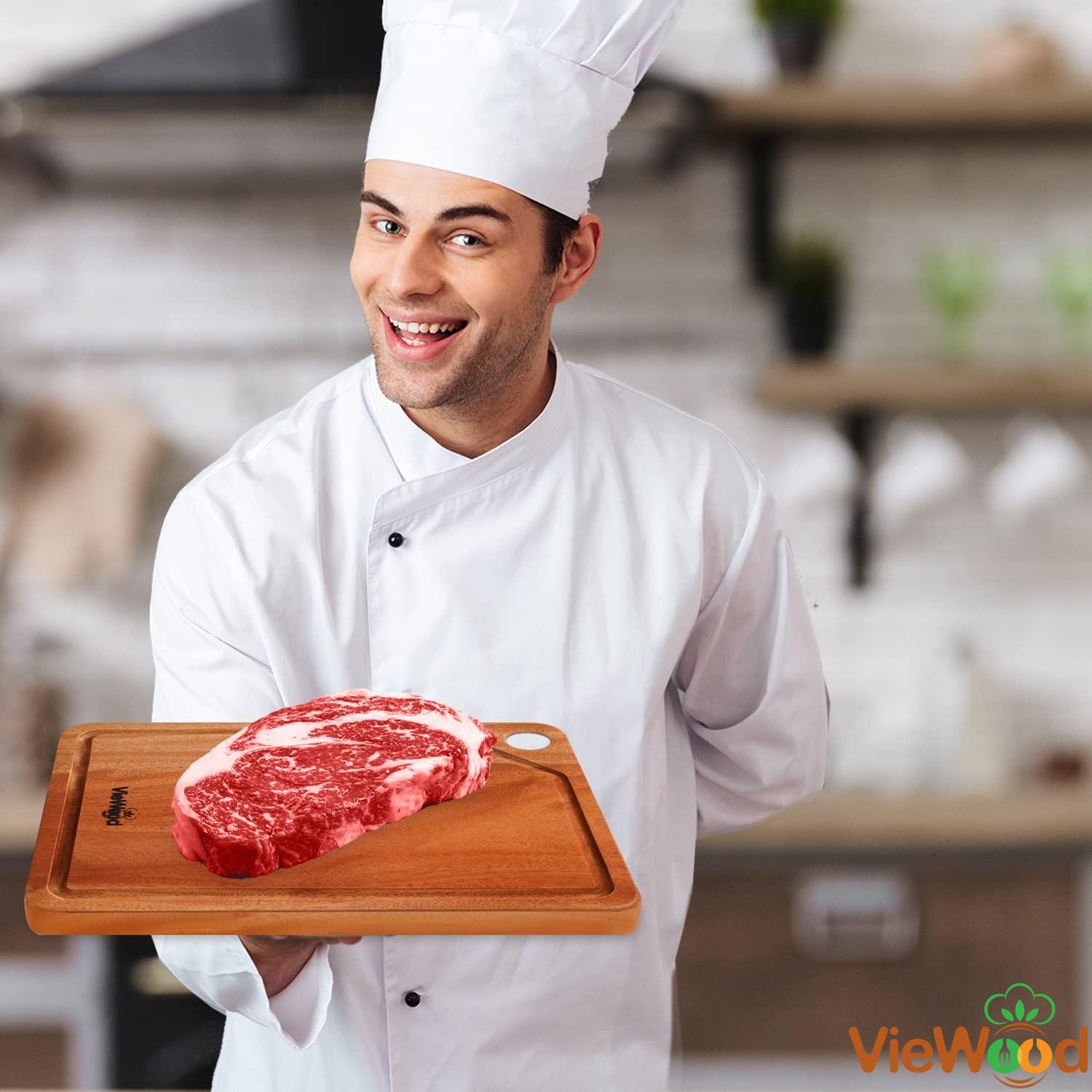 VieWood Extra Thick Khaya Wood Cutting Board (Set of 3) with Juice Grooves VieWood Extra Thick Khaya Wood Cutting Board Set of 3 with Juice Grooves