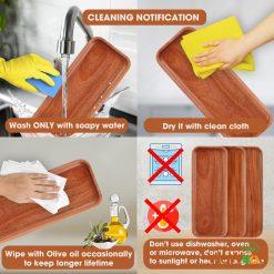 VieWood Solid Wood Serving Tray Set of 3 (14 x 5.5 inch), Safe Rectangular Wooden Serving Platters for Home Decor, Fruit, Food, Vegetables, Charcuterie Boards, Appetizer (Khaya) 6 Solid Wood Serving Tray Set