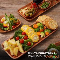 VieWood Solid Wood Serving Tray Set of 3 (14 x 5.5 inch), Safe Rectangular Wooden Serving Platters for Home Decor, Fruit, Food, Vegetables, Charcuterie Boards, Appetizer (Khaya) 4 Solid Wood Serving Tray Set